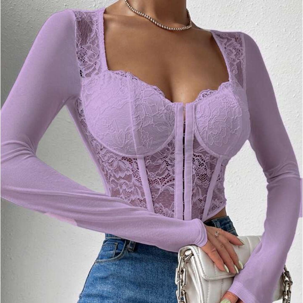 Effordram Woman’s Allurite Purple Hook And Eye Bustier Crop Lace Top — Size XS